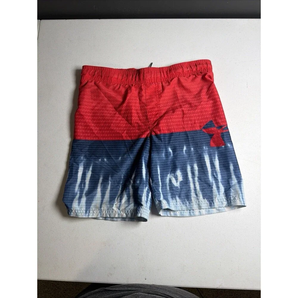 Under Armour Swim Trunks Y Small Blue USA Flag Patriotic Swim Shorts Youth A0025